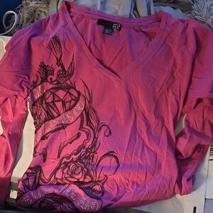 Fox Racing Pink Long Sleeve V Neck Graphic Tee